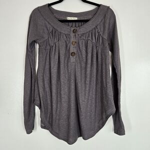 Free People Must Have Henley Gray‎ Waffle Thermal Top Size XS Long Sleeve Light